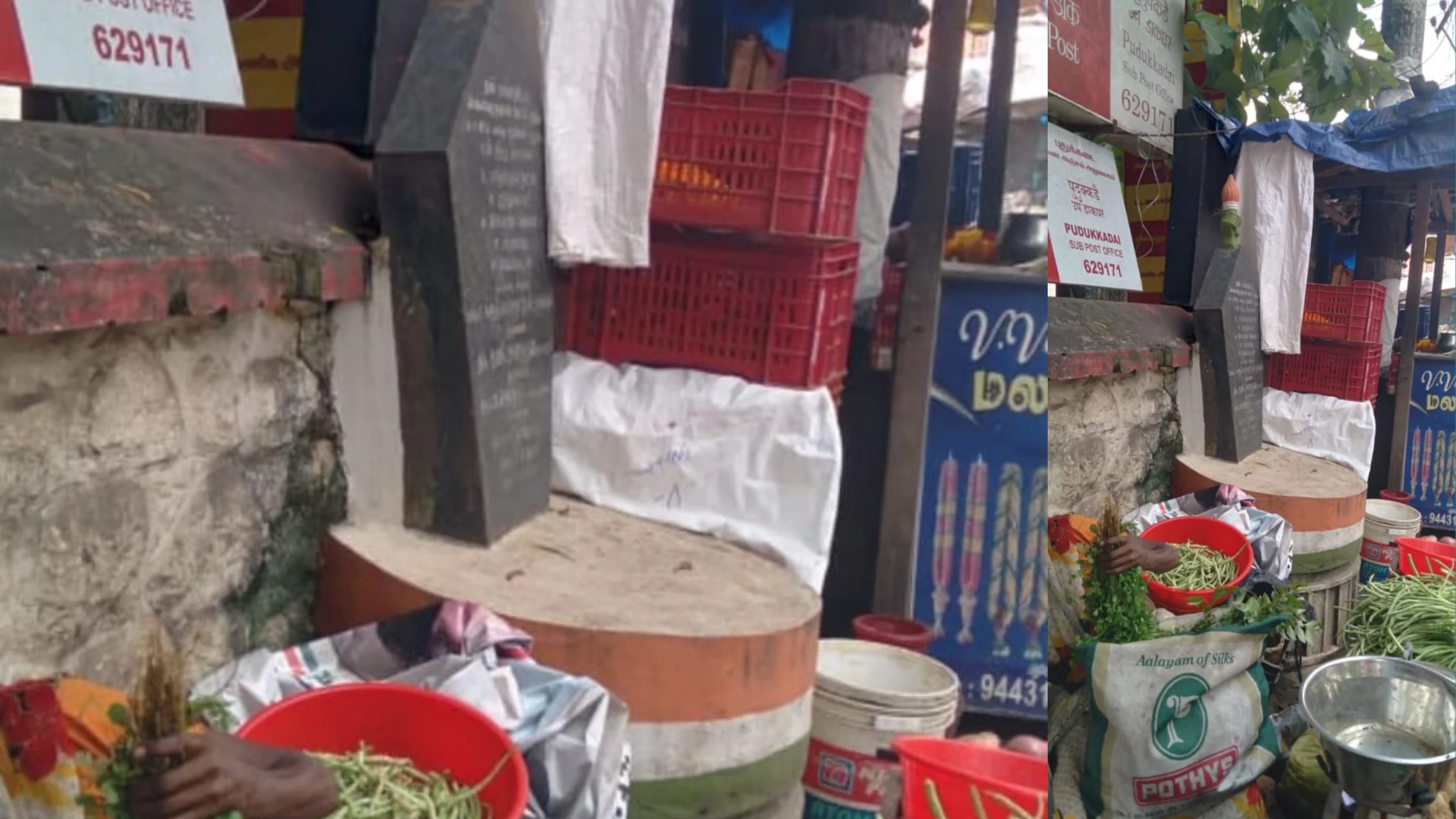 Memory pillar of fallen martyrs in Puthukadai street, symbolizing their sacrifice. The post also discusses societal issues and accusations surrounding the public welfare movement.