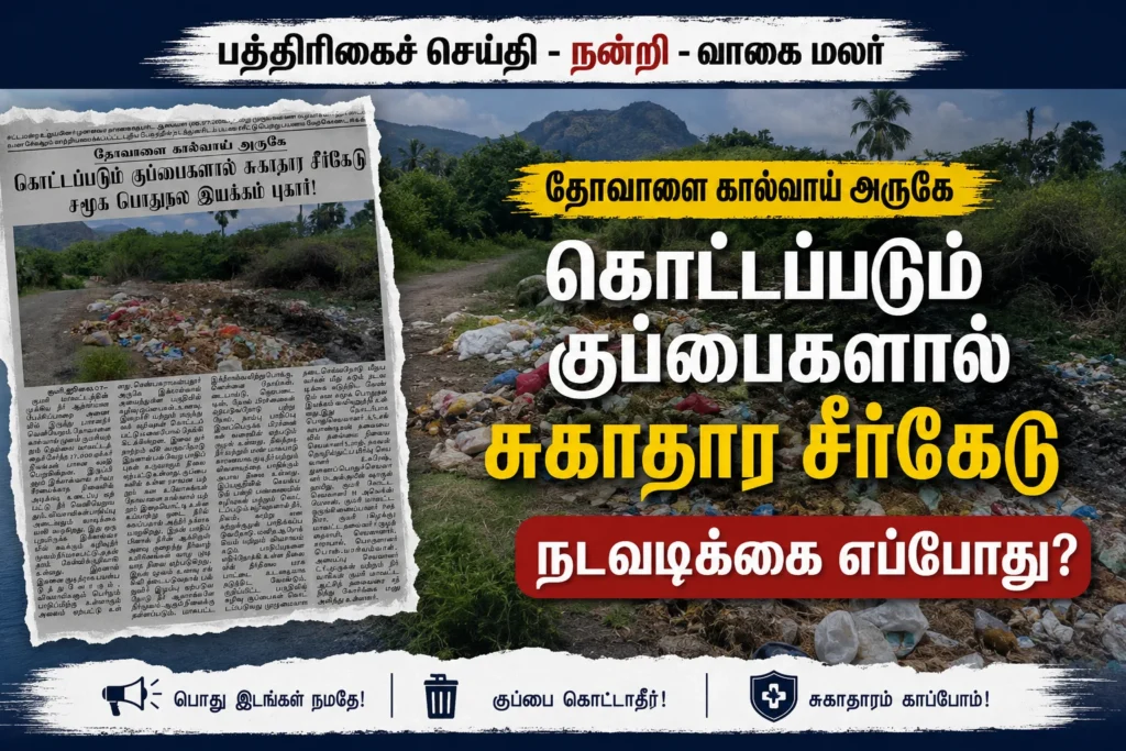 #தோவாளைகால்வாய் #குமரிமாவட்டம் #நீர்மாசுபாடு #சுற்றுச்சூழல்பாதுகாப்பு #குடிநீர்பாதுகாப்பு #விவசாயம் #பொதுச்சுகாதாரம் #WaterPollution #Kanyakumari #EnvironmentalProtection #CleanWater #GarbageManagement #PublicHealth #சமூகபொதுநலஇயக்கம்